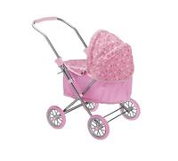 My First Dolls Pram for Girls Age 2-5, Adjustable Hood & Foldable Stroller for 33cm Baby Dolls, Lightweight Toy Pushchair with Storage & Soft Fabric Body