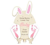 My First Easter Footprint Sign DIY Wooden Art Baby's First Easter Gift Idea Some Bunny Loves You Babies Keepsake Milestone Nursery Decor and Newborn Photoshoot Prop for Babies (Rabbit)