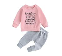 My First Father Day Baby Girl Outfit Daddys Little Girl Letter Print Sweatshirt Trousers Toddler Girls Summer Clothes(Pink, 12-18 Months)