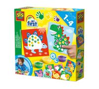 SES Creative 14442 - My First - Fingerprint Paint Dinos, 10 Colouring Pages with Easily Washable Paint, Complete First time Painting Set for Children Ages 1-4