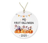 My First Halloween Ornament - Holiday Decor- Pumpkin Ornament - Newborn - New Parents - Baby's First Halloween - Ceramic Keepsake Printed on Both Sides