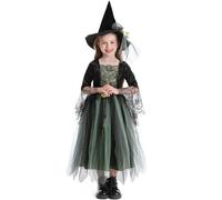 My First Halloween Outfit,Baby Witch Costume 12-18 Months Witch's Hat Girls Fairy Dress Kids Outfit New Bron Baby Clothes Up Purple Themed Party Carnival Christmas (Dark Green-A,5-6 Years)