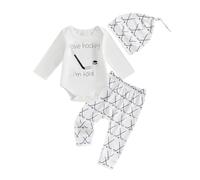 My First Hockey Season Baby Boy Outfits New Player in Town Bodysuit Ice Hockey Jogger Pants Hat Cute 3Pcs Newborn Fall Clothes Welcome Home 3 6 12 18 Months (White Grey, 3-6 Months)