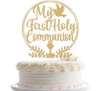 My First Holy Communion Cake Topper, 1st Communion Decorations, Christian Baptism, God Bless Decor, Religious Wedding Baptism Christening Baby Shower Birthday Party Decorations Gold Glitter