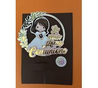 My First Holy Communion Cake Topper 3D Effect Rose Gold and White Girl Leaves Cake Decoration