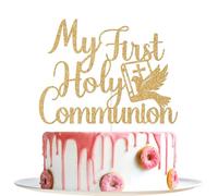 My First Holy Communion Cake Topper, Religious Baptism Decorations, God Bless Cake Decor, Christening Baptism Baby Shower 1st Birthday Wedding Party Decorations Gold Glitter