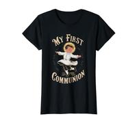 My First Holy Communion for Boys Cute Catholic Christian Value Graphic T-Shirt, Women, Black, L