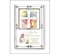 My First Holy Communion Metal Photo Frame Silver Blocked with a Mirror, Chalice and Sentiment Words - Girl - 5 3/4" x 3 3/4"