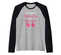 My First Mothers Day Twin Girls Mom Raglan Baseball Tee