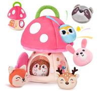 My First Mushroom House, Sensory Toy with Stuffed Animals and Rattle for Baby Development, Engaging Busy Activity Center for Infants and Toddlers.