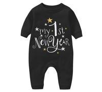 My First New Year Clothes Newborn Infant Girl New Year Outfits Letter Print Romper Jumpsuit Headband Outfits Set Dance Leotards for Girls Ballet (Black, 9-12 Months)