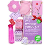 My First Period Kit - Period Starter Kit - First Period Gift for Girls - Pads Designed for Tweens & Teens - Includes Tracker Journal, Bracelet, Water Bottle & Sleep Mask - Discreet Storage Bag