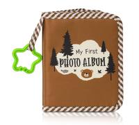 My First Photo Album for Newborns, 6x4 Bear Pattern Baby Photo Album Soft Book with Hook Mirror, Durable Brown Baby First Photo Album 17 Photos, Keepsake for Toddlers