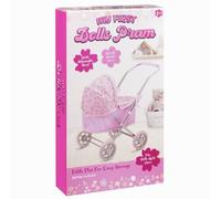 My First Pink Floral Doll Pram with Adjustable Hood, Foldable Baby Pushchair, 52cm Height, Age 2+, Silver Frame