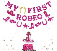 My First Rodeo Banner, Western Cowgirl Rodeo Theme Birthday Party Decorations, Cowgirl Birthday Banner One Cake Topper Set for My First Rodeo Birthday Supplies