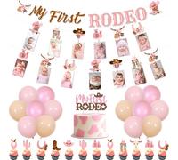 My First Rodeo Photo Banner Bunting Garlands for Girls,Wild West Theme Cake Cupcake Toppers Party Decor 1st Balloons High Chair Banner for Girls 1 Year Old Party Supplies