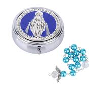 My First Rosary Beads Baptism Gifts, Durable Baptism Memorial Box & Angel Wings Rosaries Bracelet Presents Catholic First Communion Christening Beads Gifting Set for Baby Shower Kids (Blue)