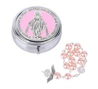 My First Rosary Beads Baptism Gifts, Durable Baptism Memorial Box & Angel Wings Rosaries Bracelet Presents Catholic First Communion Christening Beads Gifting Set for Baby Shower Kids (Pink)