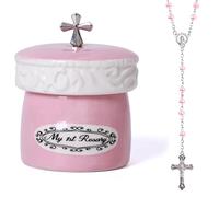 My First Rosary Cross for Girl Keepsake Box and Rosary Gifting Set, Pink