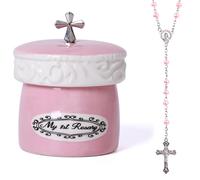 My First Rosary Cross for Girl Keepsake Box and Rosary Gifting Set, Pink