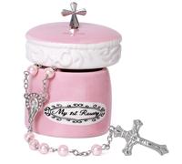 My First Rosary Cross for Girl Pink Keepsake Box and Pink Rosary Beads Gifting Set