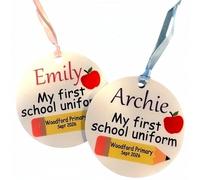 My First School Uniform Hanger Tag Personalised, First Day at School Sign, 8cm Across, Made in the UK by Buttons and Bows Kettering