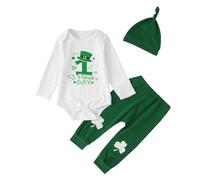 My First St Patricks Day Infant Outfit Set with Print Long Sleeve Romper Pants and Hat Green
