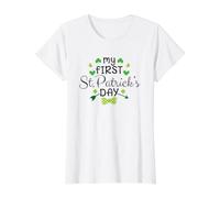 My First St. Patricks Day Irish Clover Green Value Graphic T-Shirt, Women, White, L