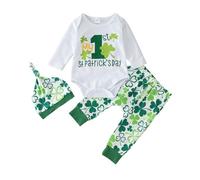 My First St. Patricks Day Newborn Baby Clothes Sets Lucky Green Shamrock Romper Long Sleeve Clover Trouser Hats Baby Saint Patrick's Day Outfit Irish Clothing Set for Photo Party Paddy's Day