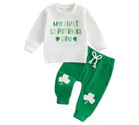 My First St. Patricks Day Newborn Baby Clothes Sets Lucky Green Shamrock Romper Long Sleeve Clover Trouser Hats Baby Saint Patrick's Day Outfit Irish Clothing Set for Photo Party Paddy's Day