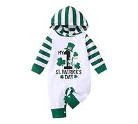 My First St Patricks Day Outfit Newborn Hooded Striped Romper Festive Green Jumpsuit for Baby Boy Girl(White, 9-12 Months)