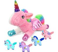 My First Stuffed Plush Playset Unicorn Toy Unicorn Mommy Stuffed with 4 Babies for Kids Boys Girls (pink-white)