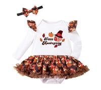 My First Thanksgiving Baby Girl Outfit Long Sleeve Turkey Print Costume with Hair Accessories for Infant Toddler Holiday Celebration