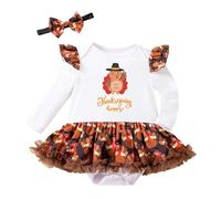 My First Thanksgiving Baby Girl Outfit Long Sleeve Turkey Print Costume with Hair Accessories for Infant Toddler Holiday Celebration