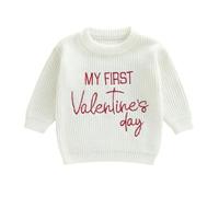 My First Valentines Day Baby Clothes Embroidered Letter Knitted Jumper Top Infant Girl Boy Valentine Clothing (White, 6-9 Months)