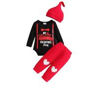 My First Valentine's Day Outfit for Baby Girls Adorable Long Sleeve Romper and Pants Set with Matching Hat Kids Tracksuits Valentine Jumper Joggers for