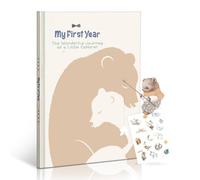 My First Year Baby Memory Book - A4 Diary & Keepsake Album with Adorable Bear Theme, Includes 16 Stickers, Suitable for Birth, Baptism & Baby Shower