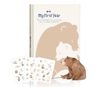 My First Year Baby Memory Book - A4 Diary & Keepsake Album with Adorable Bear Theme, Includes 44 Stickers, Suitable for Birth, Baptism & Baby Shower