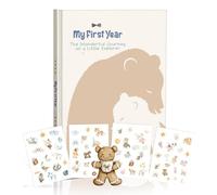 My First Year Baby Memory Book - A4 Diary & Keepsake Album with Adorable Bear Theme, Includes 66 Stickers, Suitable for Birth, Baptism & Baby Shower
