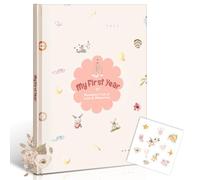My First Year Baby Memory Book - A4 Diary & Keepsake Album with Lovely Floral Motif, Includes 12 Stickers, Gift for Birth, Baptism & Baby Shower