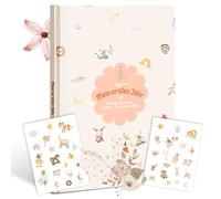 My First Year Baby Memory Book - A4 Diary & Keepsake Album with Lovely Floral Motif, Includes 40 Stickers, Gift for Birth, Baptism & Baby Shower