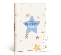 My First Year Baby Memory Book - A4 Diary & Keepsake Album with Star Design, Includes 10 Stickers, Ideal for Birth, Baptism & Baby Shower