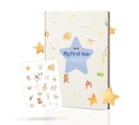 My First Year Baby Memory Book - A4 Diary & Keepsake Album with Star Design, Includes 20 Stickers, Ideal for Birth, Baptism & Baby Shower