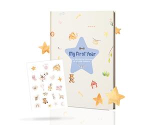 My First Year Baby Memory Book - A4 Diary & Keepsake Album with Star Design, Includes 20 Stickers, Ideal for Birth, Baptism & Baby Shower