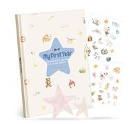 My First Year Baby Memory Book - A4 Diary & Keepsake Album with Star Design, Includes 38 Stickers, Ideal for Birth, Baptism & Baby Shower