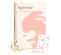 My First Year Baby Memory Book - A4 Diary & Keepsake Album with Sweet Rabbit Design, Includes 18 Stickers, Thoughtful Gift for Birth, Baptism & Baby Shower