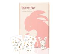 My First Year Baby Memory Book - A4 Diary & Keepsake Album with Sweet Rabbit Design, Includes 36 Stickers, Thoughtful Gift for Birth, Baptism & Baby Shower