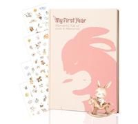 My First Year Baby Memory Book - A4 Diary & Keepsake Album with Sweet Rabbit Design, Includes 60 Stickers, Thoughtful Gift for Birth, Baptism & Baby Shower