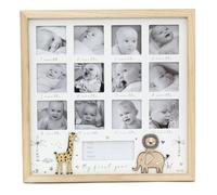 My First Year Keepsake Baby Photo Frame | Wooden Wall Mounted Newborn Baby Picture Frame | 12 Aperture New Baby Memories Photo Frame