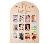 My First Year Photo Display Wood Board, Picture Frame 12 Months Newborn Picture Frames Baby Photo Display for Baby Birthday Nursery Decorations